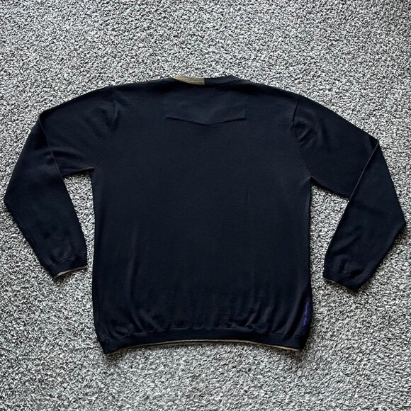 100% Wool Robert Graham Large Black Classic Preppy V-Neck Knit Sweater Velvet - Picture 4 of 8